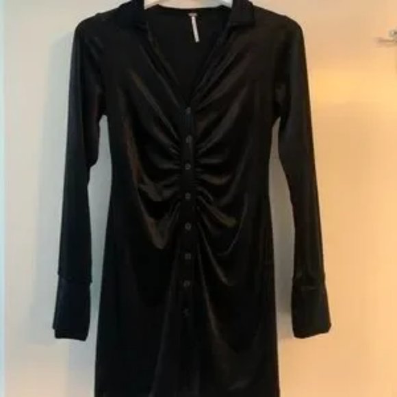 Free People Black Velvet Shayla Mini Dress, size XS, worn once, no flaws - Picture 5 of 6